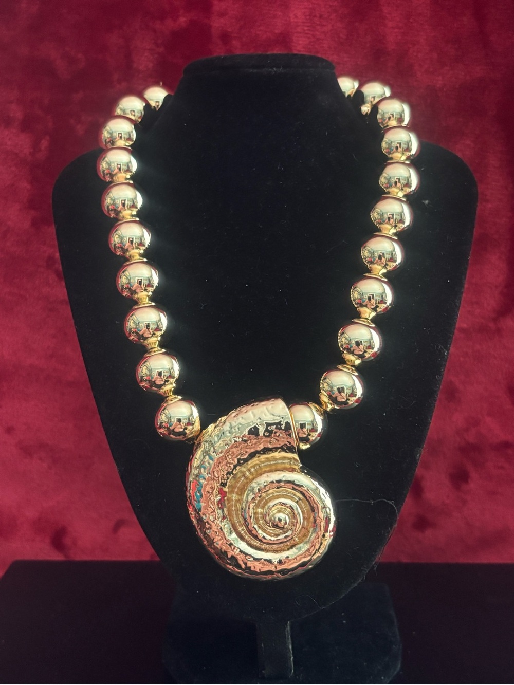 Kenneth Jay Lane Gold-Tone Bead Necklace with  Shell  Pendant